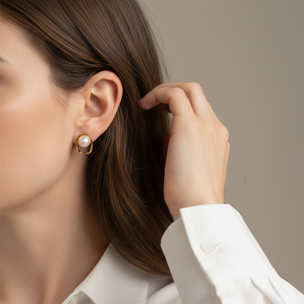 Daily Grace Contour Freshwater Pearl Earrings in 18K Gold