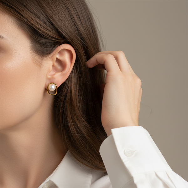 Daily Grace Contour Freshwater Pearl Earrings in 18K Gold