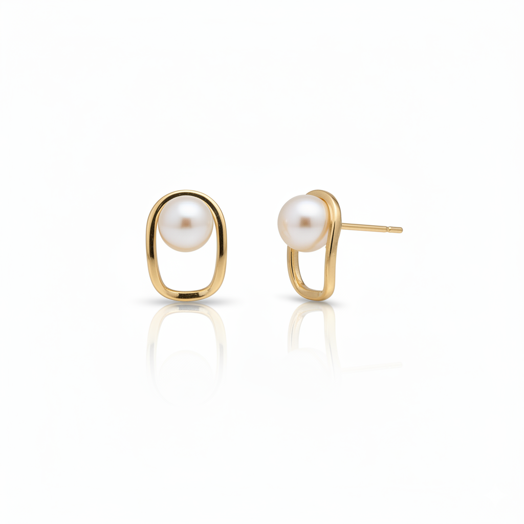 Daily Grace Contour Freshwater Pearl Earrings in 18K Gold