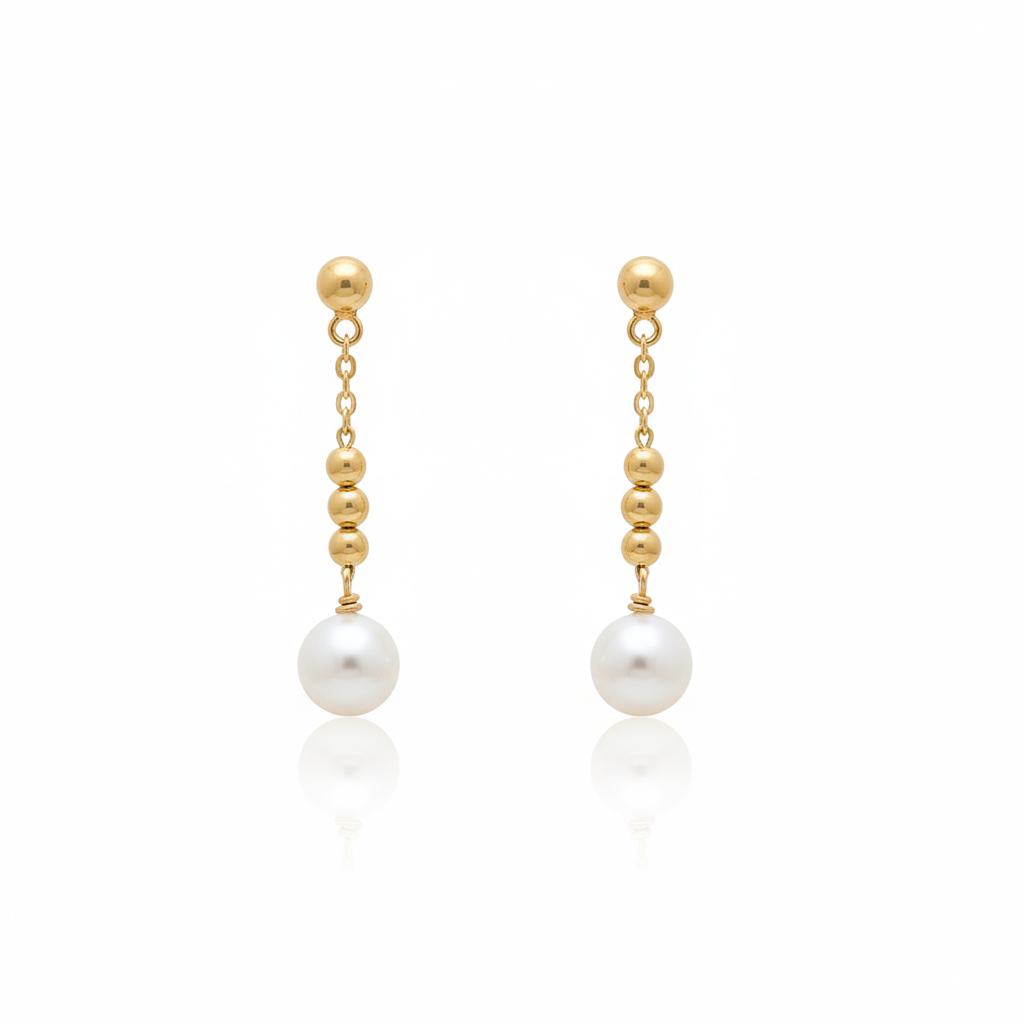Daily Grace Triple Gold Ball Freshwater Pearl Earrings in 18K Gold