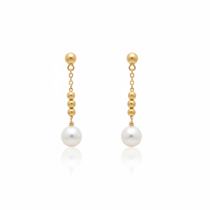 Daily Grace Triple Gold Ball Freshwater Pearl Earrings in 18K Gold