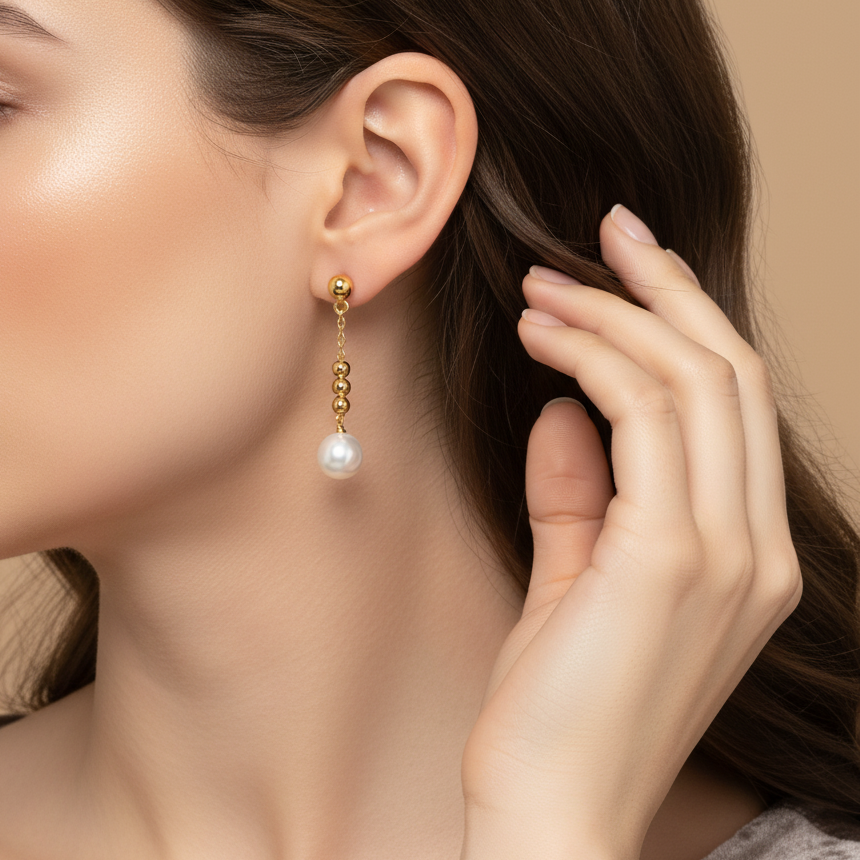 Daily Grace Triple Gold Ball Freshwater Pearl Earrings in 18K Gold