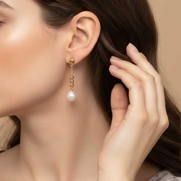 Daily Grace Triple Gold Ball Freshwater Pearl Earrings in 18K Gold