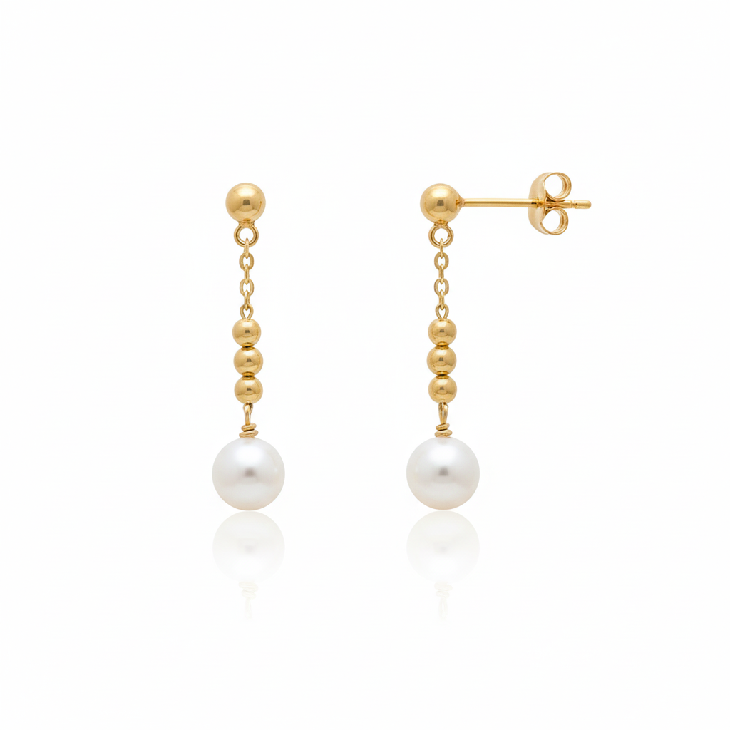 Daily Grace Triple Gold Ball Freshwater Pearl Earrings in 18K Gold