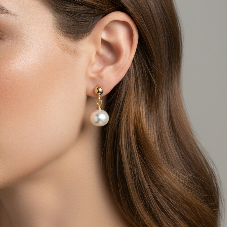 Daily Grace Gold Ball Freshwater Pearl Drop Earrings in 18K Gold
