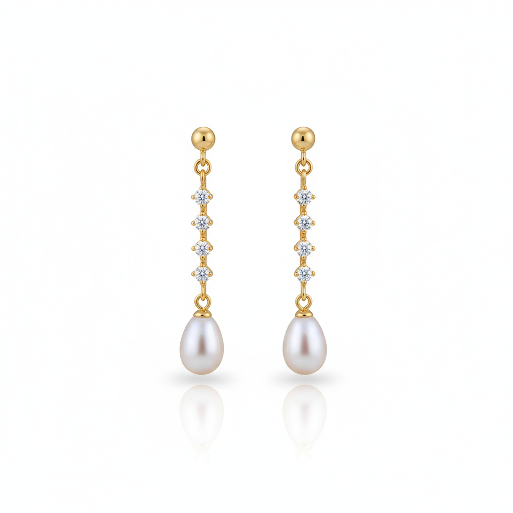 Love Unbound Line Of Light Freshwater Pearl Drop Earrings in 18K Gold