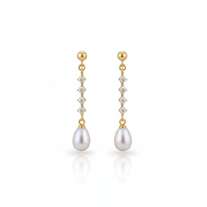 Love Unbound Line Of Light Freshwater Pearl Drop Earrings in 18K Gold