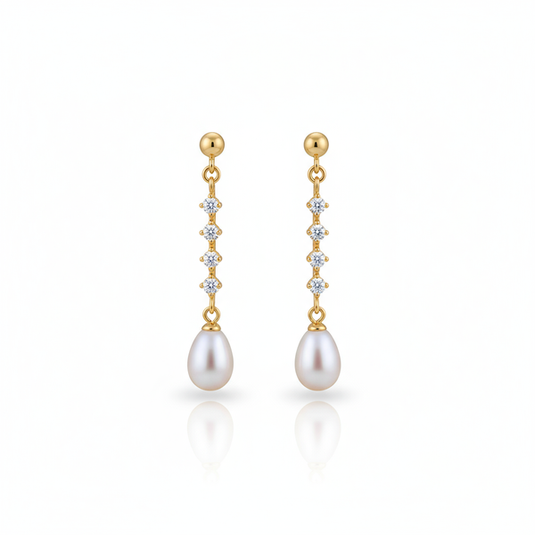 Love Unbound Line Of Light Freshwater Pearl Drop Earrings in 18K Gold
