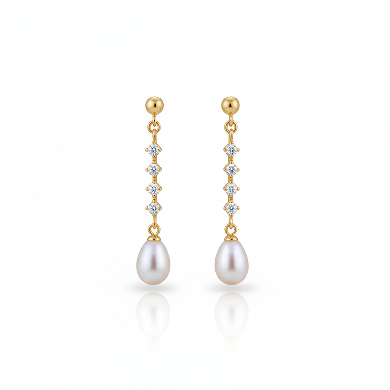 Love Unbound Line Of Light Freshwater Pearl Drop Earrings in 18K Gold