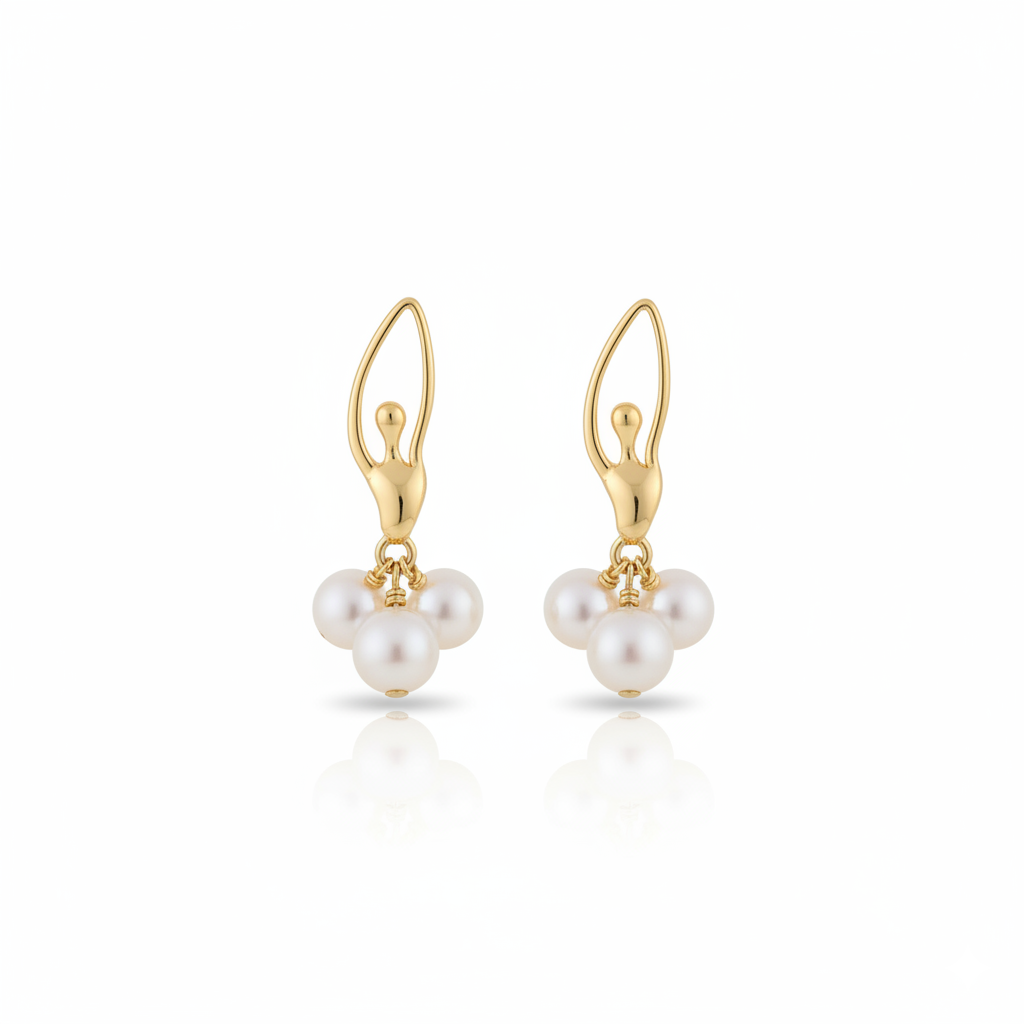 Lumina Heart Ballet Dancer Trio Freshwater Pearl Drop Earrings in 18K Gold Vermeil
