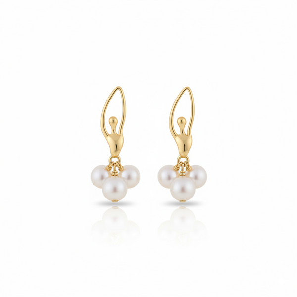 Lumina Heart Ballet Dancer Trio Freshwater Pearl Drop Earrings in 18K Gold Vermeil