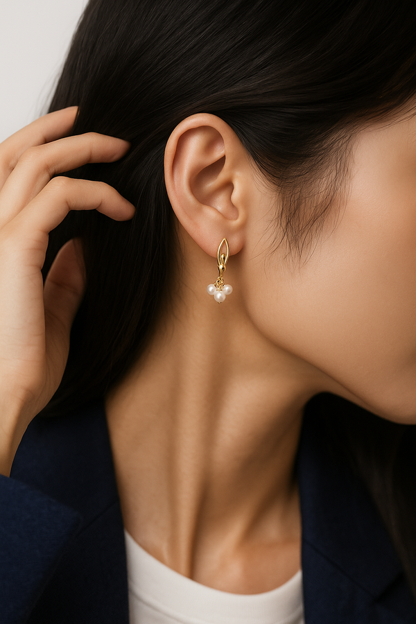 Lumina Heart Ballet Dancer Trio Freshwater Pearl Drop Earrings in 18K Gold Vermeil