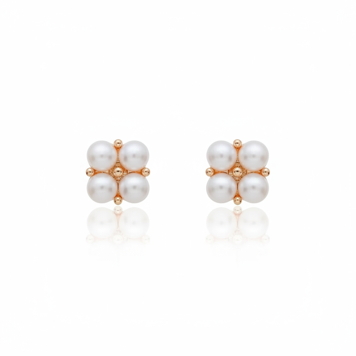 Love Unbound Four Leaves Clover Freshwater Pearl Stud Earrings in 18K Gold