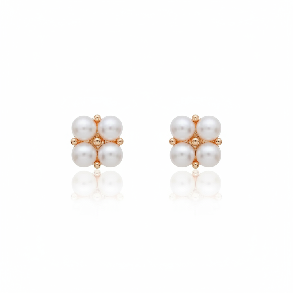 Love Unbound Four Leaves Clover Freshwater Pearl Stud Earrings in 18K Gold