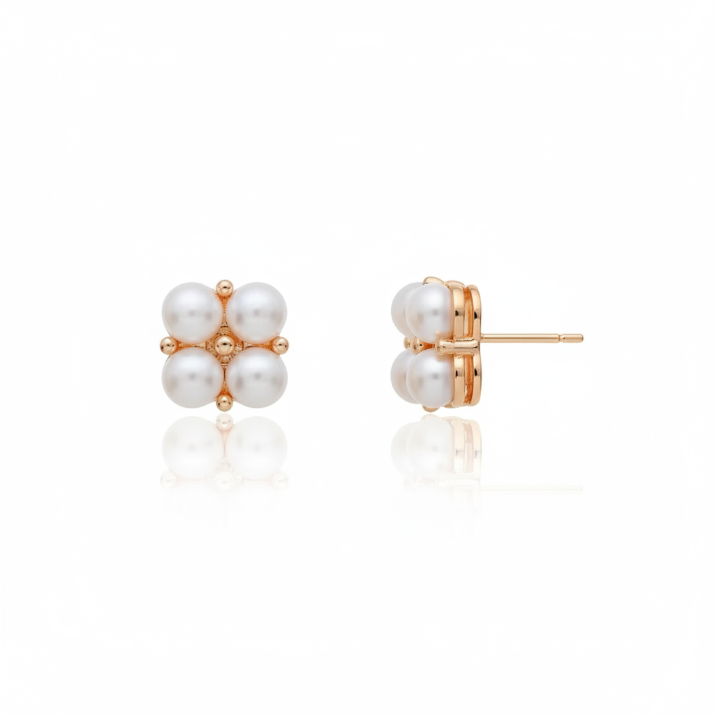 Love Unbound Four Leaves Clover Freshwater Pearl Stud Earrings in 18K Gold