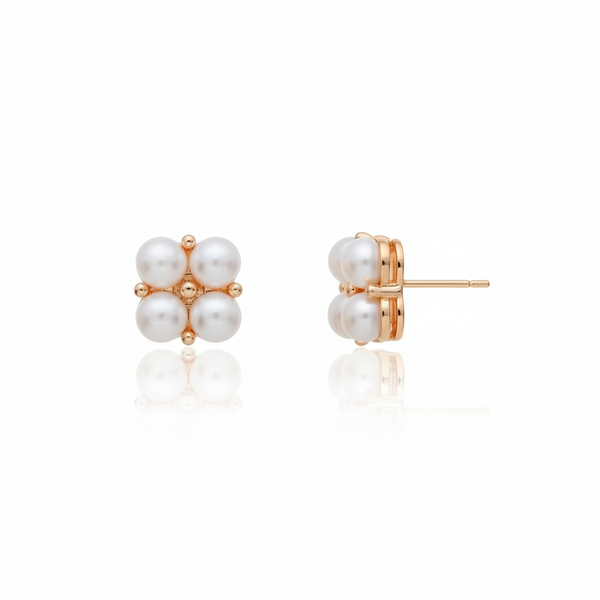 Love Unbound Four Leaves Clover Freshwater Pearl Stud Earrings in 18K Gold