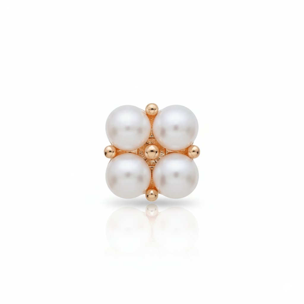 Love Unbound Four Leaves Clover Freshwater Pearl Stud Earrings in 18K Gold