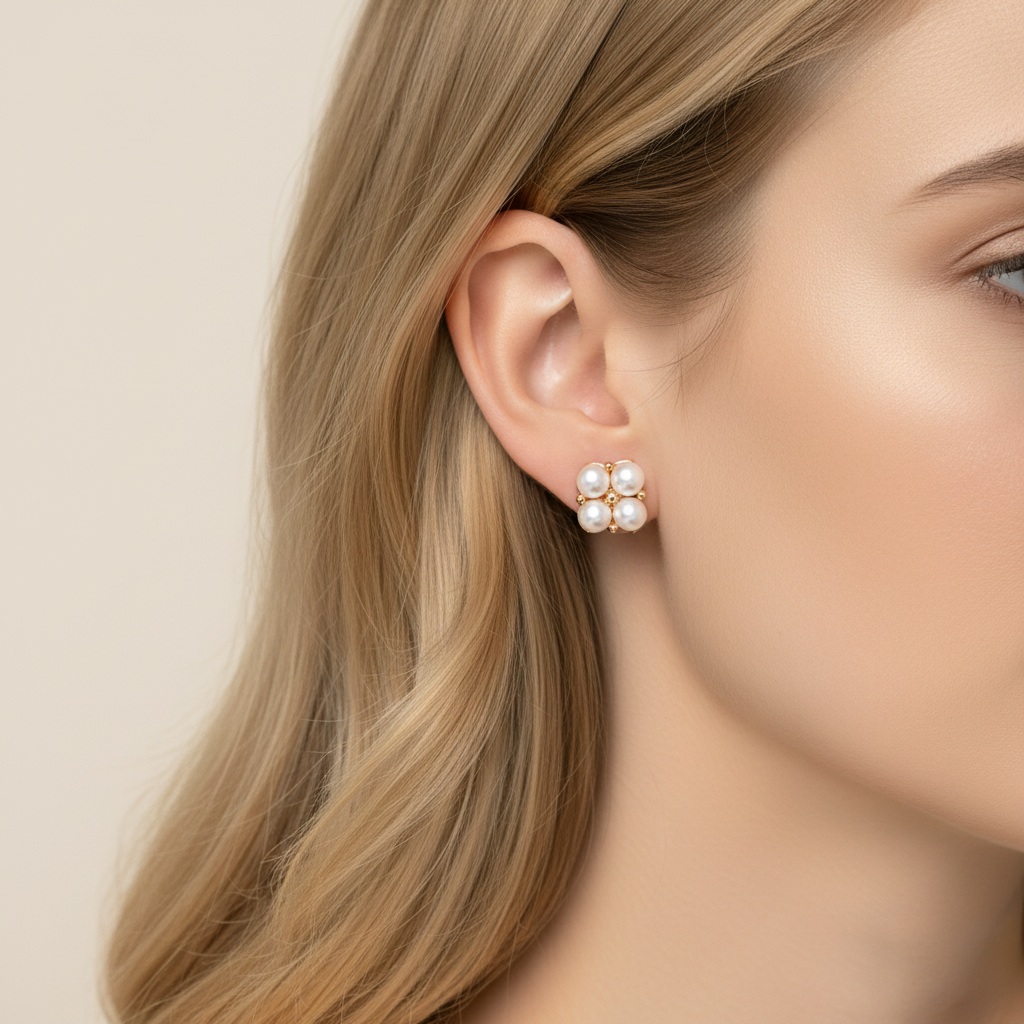 Love Unbound Four Leaves Clover Freshwater Pearl Stud Earrings in 18K Gold