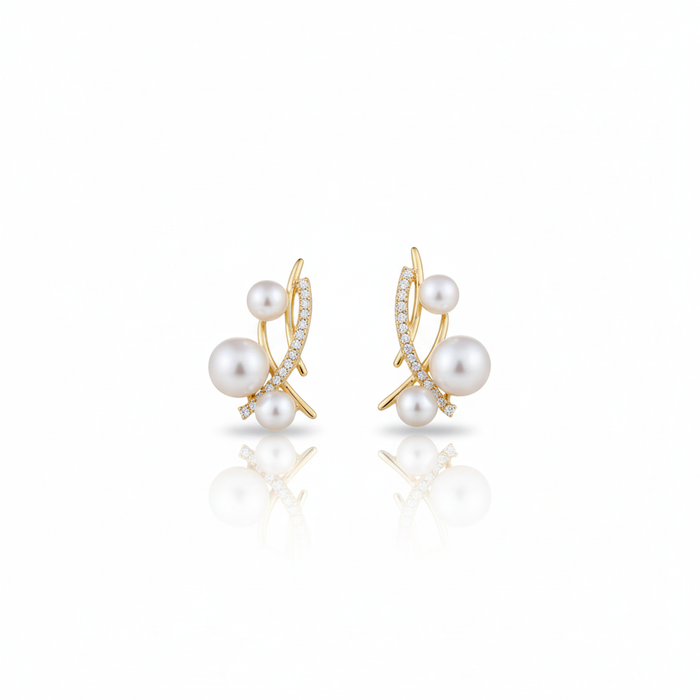 Forest Bloom River and Dawn Dew Freshwater Pearl Stud Earrings in 18K Gold Vermeil