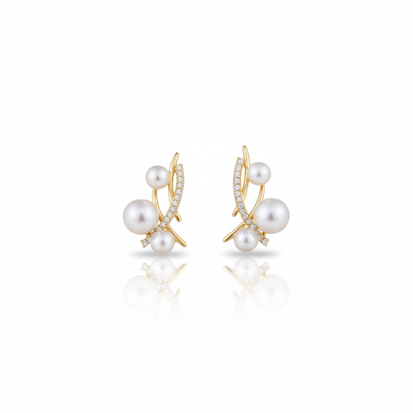 Forest Bloom River and Dawn Dew Freshwater Pearl Stud Earrings in 18K Gold Vermeil