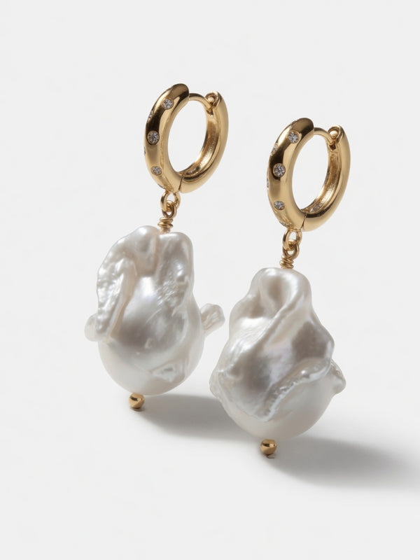 Baroque Sovereign Heirloom Baroque Pearl Diamond Drop Earrings in 18K Gold