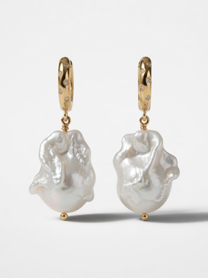 Baroque Sovereign Heirloom Baroque Pearl Diamond Drop Earrings in 18K Gold