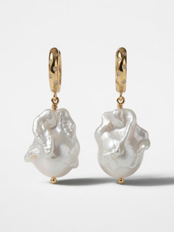 Baroque Sovereign Heirloom Baroque Pearl Diamond Drop Earrings in 18K Gold