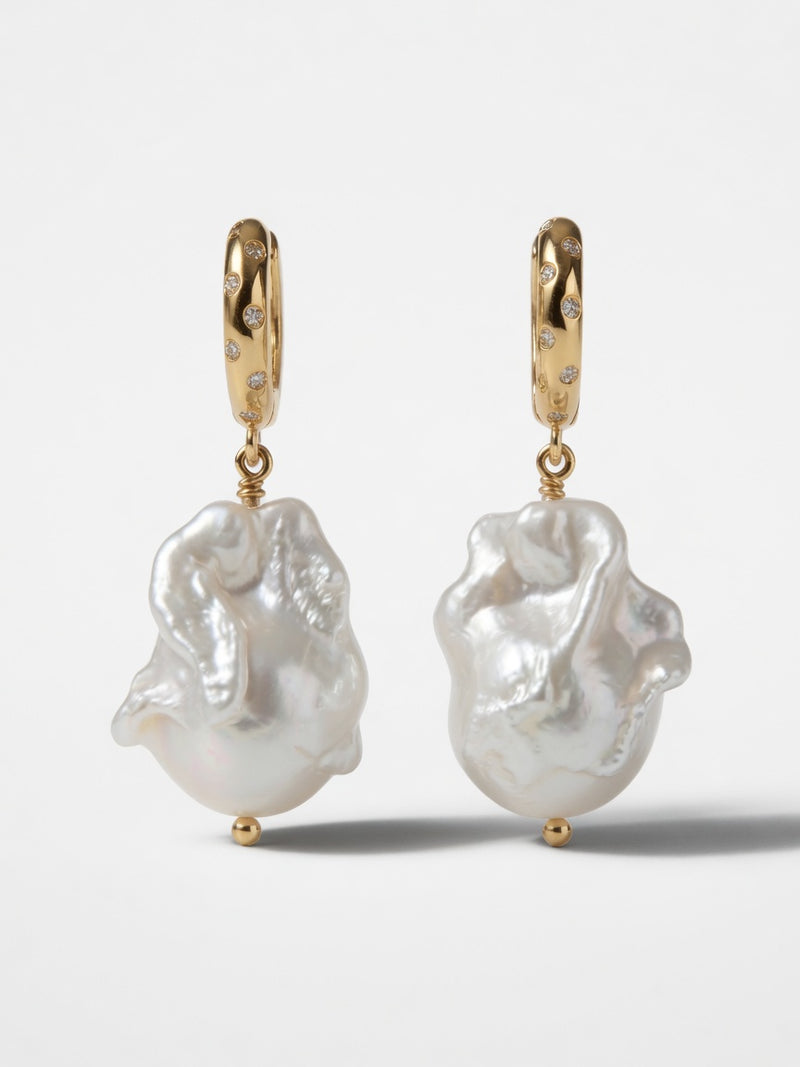 Baroque Sovereign Heirloom Baroque Pearl Diamond Drop Earrings in 18K Gold
