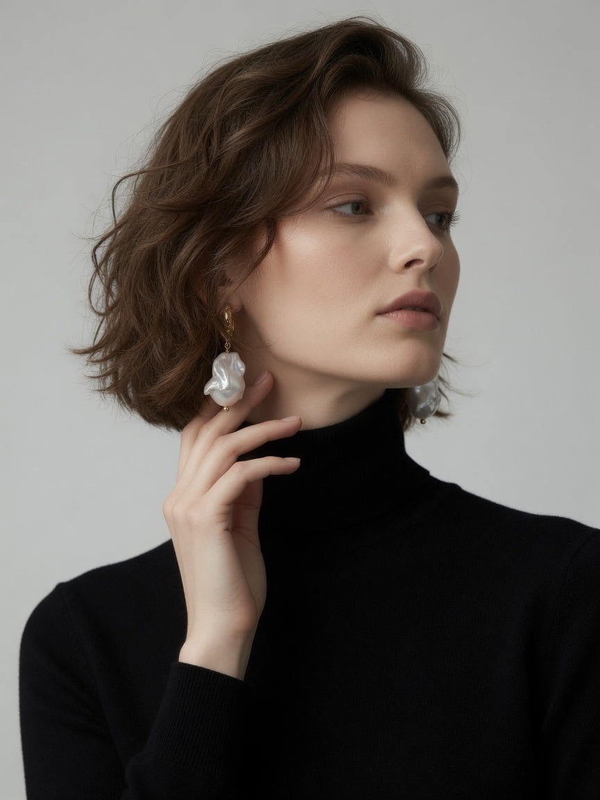 Baroque Sovereign Heirloom Baroque Pearl Diamond Drop Earrings in 18K Gold