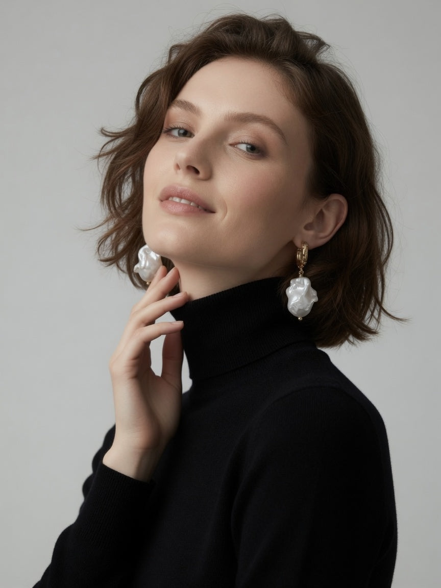 Baroque Sovereign Heirloom Baroque Pearl Diamond Drop Earrings in 18K Gold
