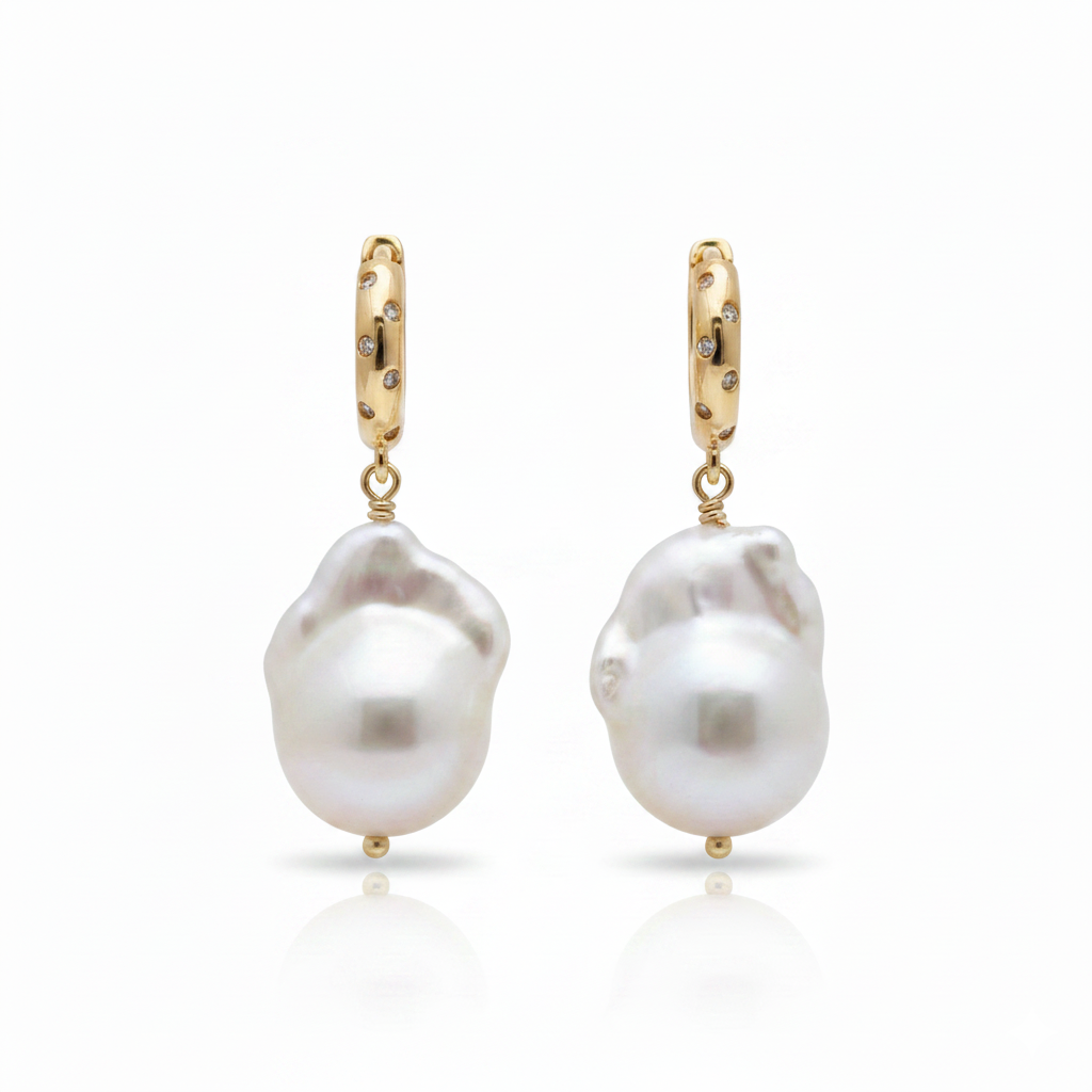 Baroque Sovereign Heirloom Baroque Pearl Diamond Drop Earrings in 18K Gold