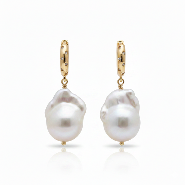 Baroque Sovereign Heirloom Baroque Pearl Diamond Drop Earrings in 18K Gold