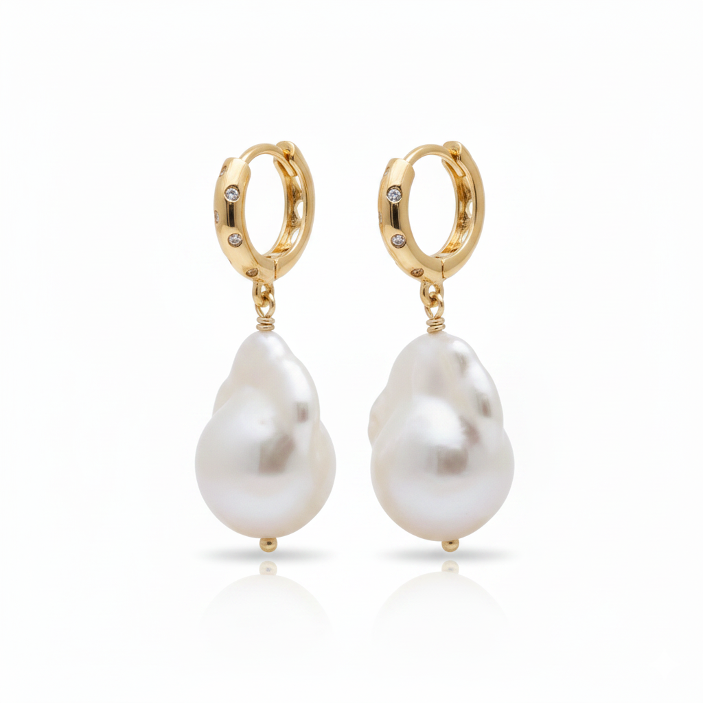 Baroque Sovereign Heirloom Baroque Pearl Diamond Drop Earrings in 18K Gold