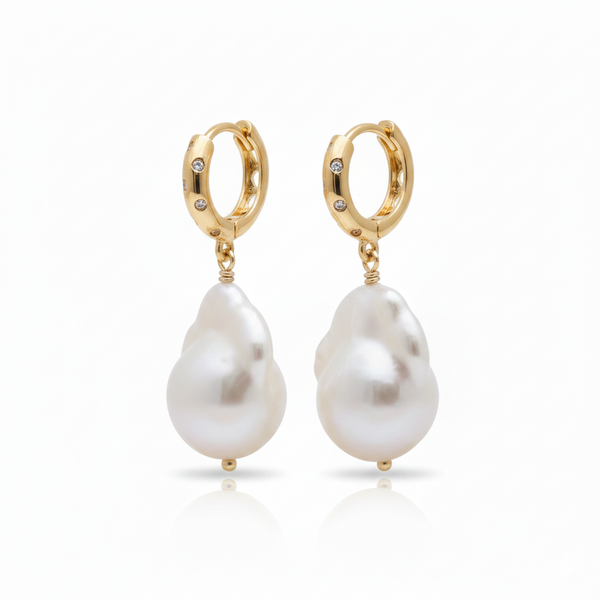 Baroque Sovereign Heirloom Baroque Pearl Diamond Drop Earrings in 18K Gold