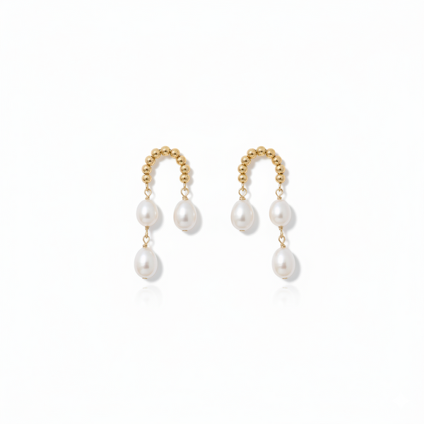Daily Grace Curved Gold Ball Freshwater Pearl Earrings in 18K Gold
