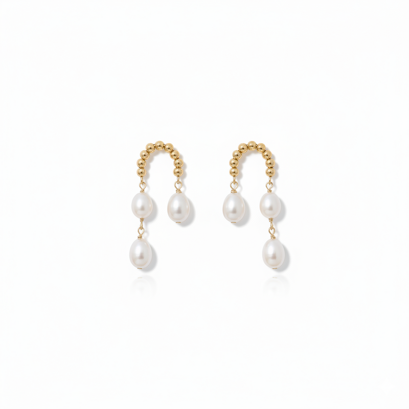 Daily Grace Curved Gold Ball Freshwater Pearl Earrings in 18K Gold
