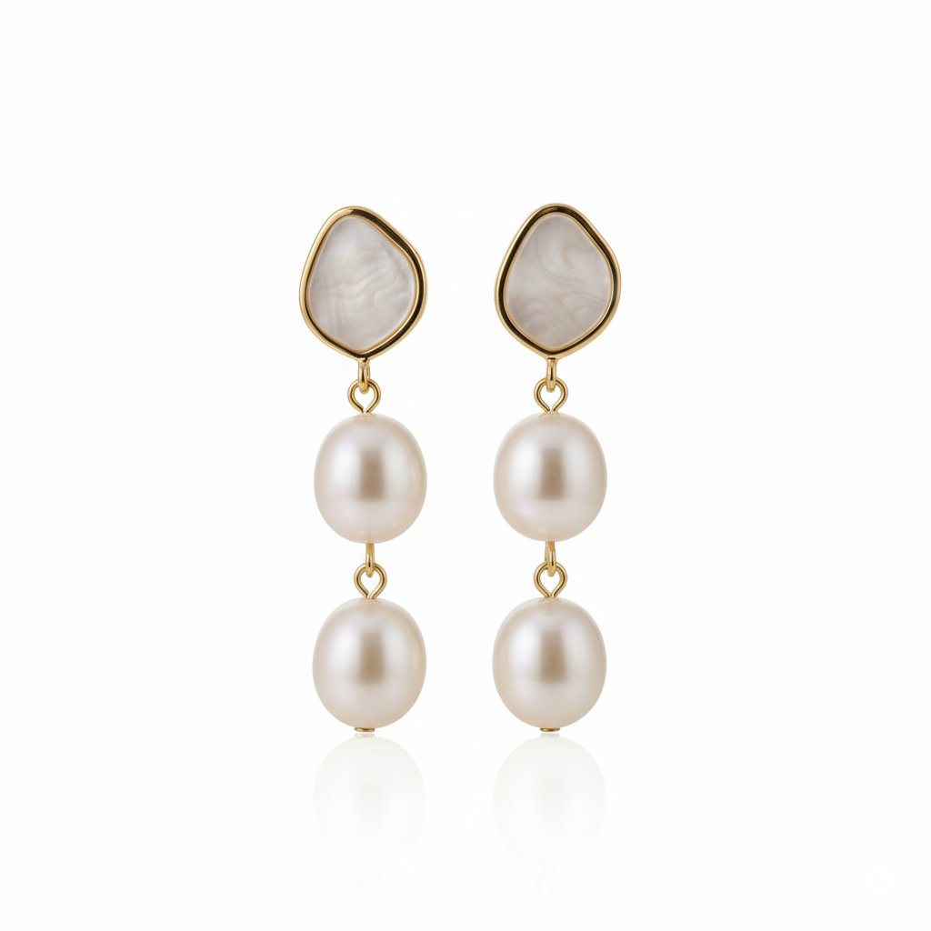 Chic Escape Mother of Pearl Garland Cascade Pearl Drop Earrings in 18K Gold