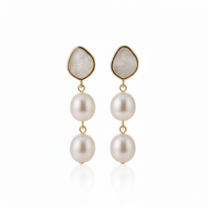 Chic Escape Mother of Pearl Garland Cascade Pearl Drop Earrings in 18K Gold