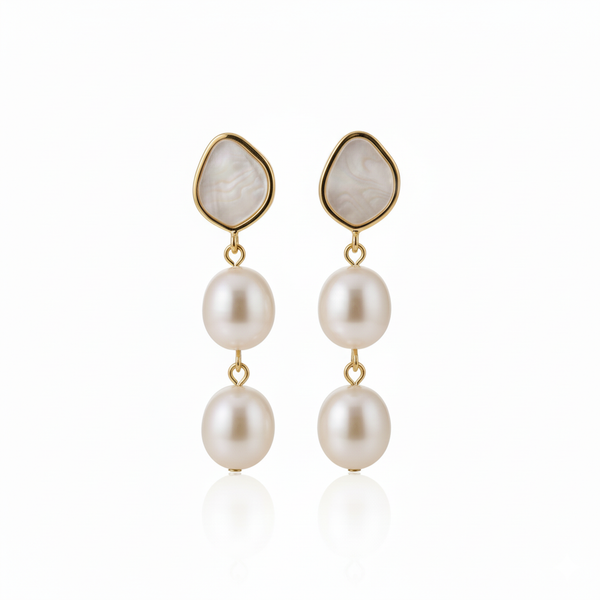 Chic Escape Mother of Pearl Garland Cascade Pearl Drop Earrings in 18K Gold