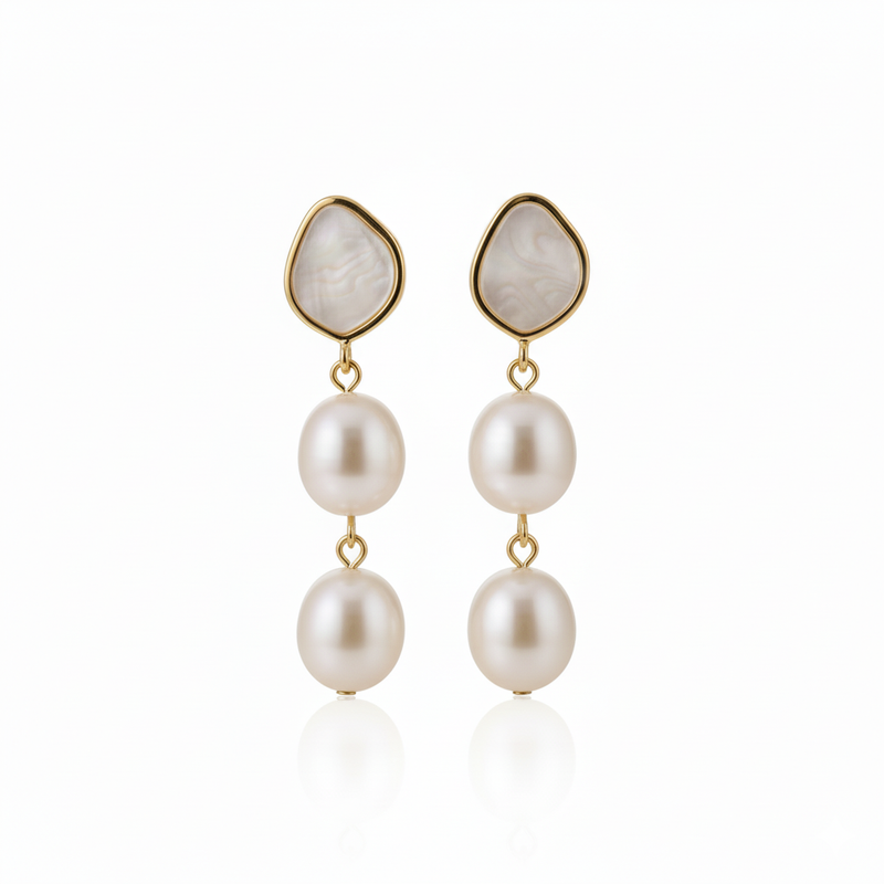 Chic Escape Mother of Pearl Garland Cascade Pearl Drop Earrings in 18K Gold