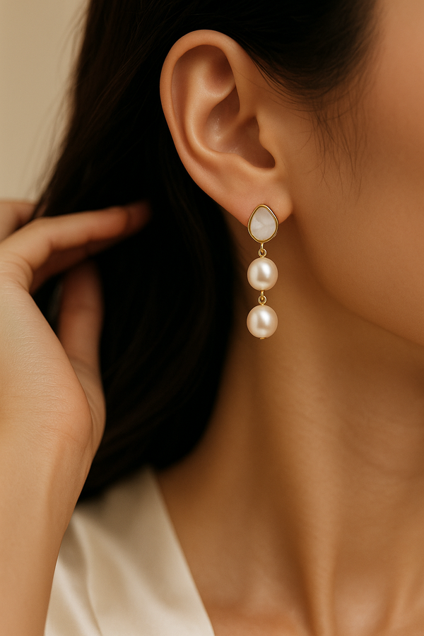 Chic Escape Mother of Pearl Garland Cascade Pearl Drop Earrings in 18K Gold