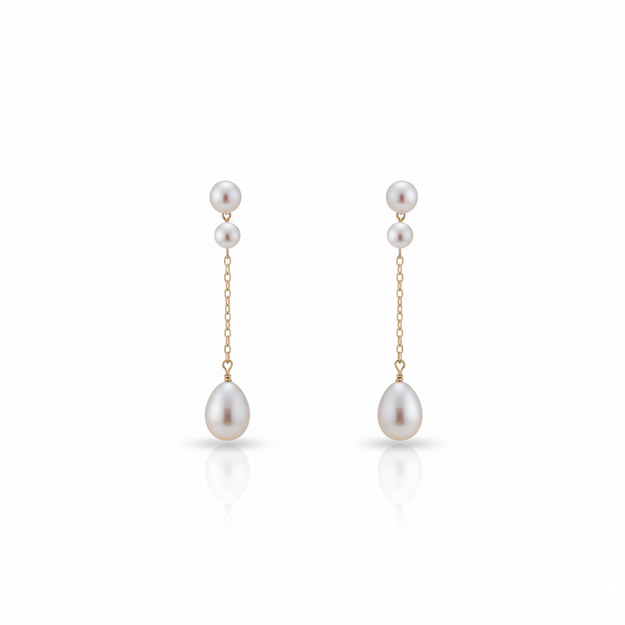 Love Unbound Two Way Double Freshwater Pearl Long Chain Drop Earrings in 18K Gold Vermeil