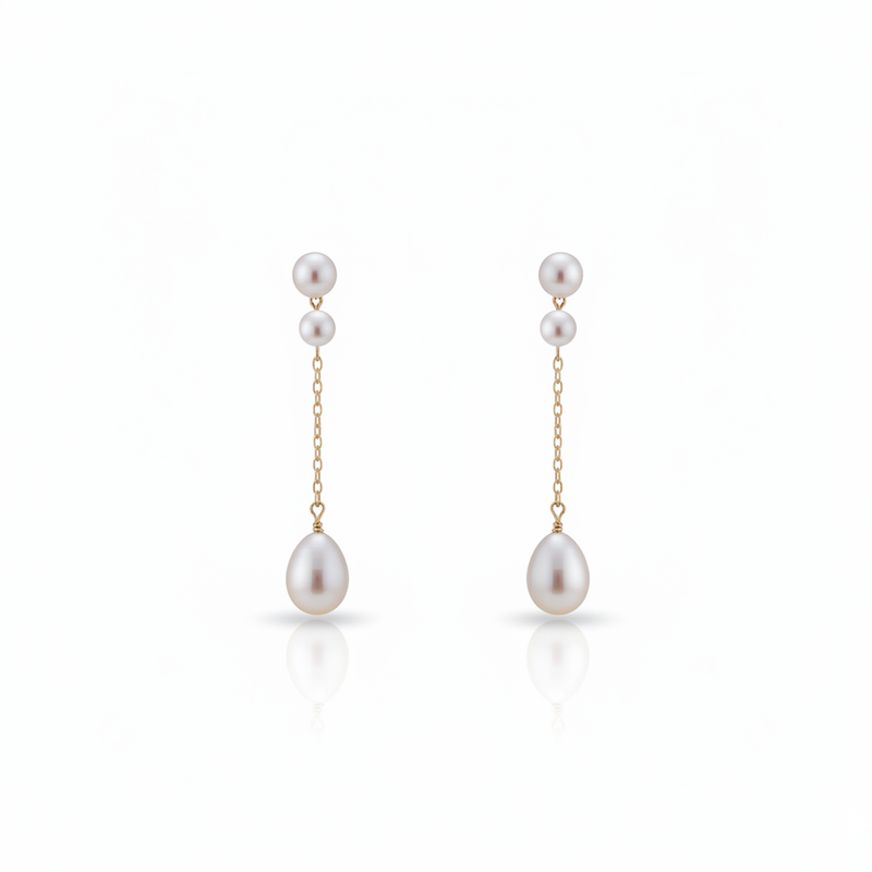Love Unbound Two Way Double Freshwater Pearl Long Chain Drop Earrings in 18K Gold Vermeil