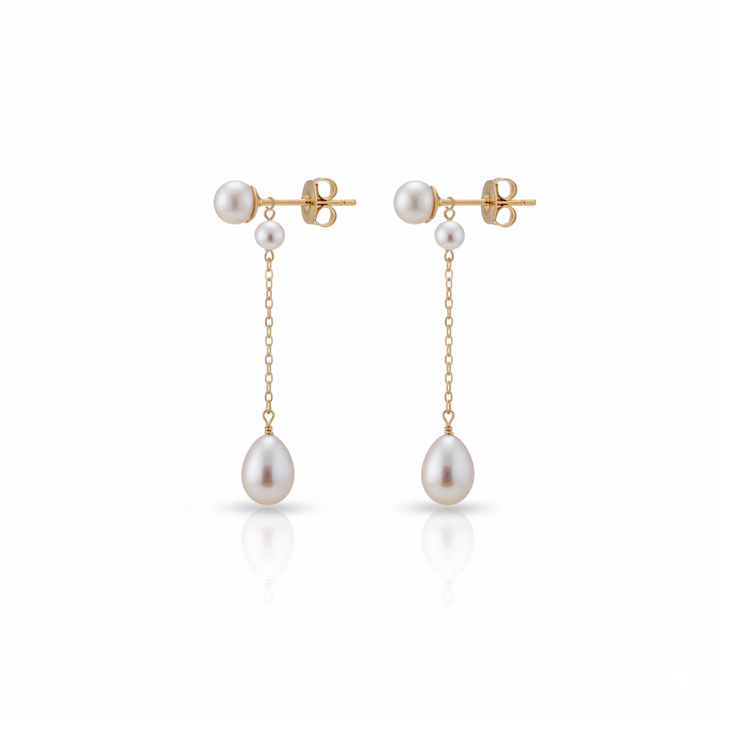 Love Unbound Two Way Double Freshwater Pearl Long Chain Drop Earrings in 18K Gold Vermeil