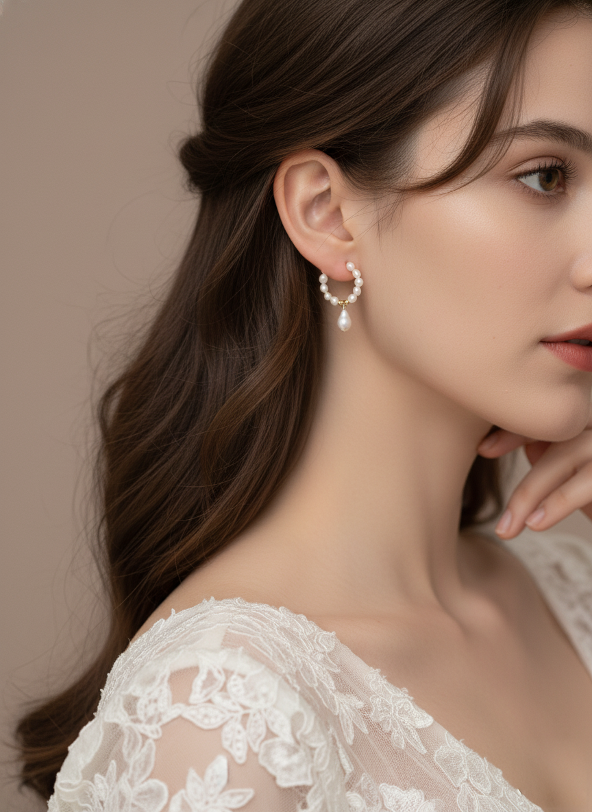 Love Unbound Floral Wreath Freshwater Pearl Half Hoop Earrings in 18K Gold