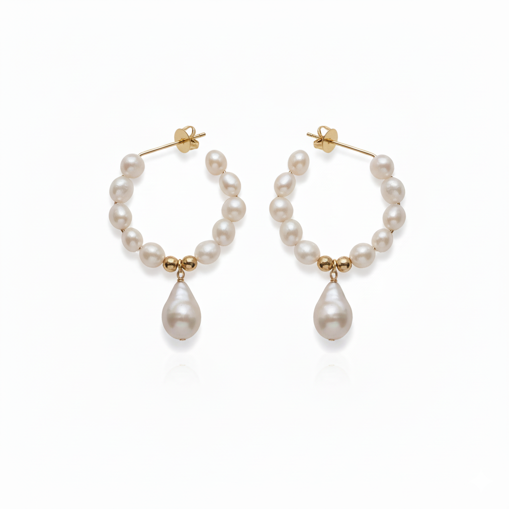 Love Unbound Floral Wreath Freshwater Pearl Half Hoop Earrings in 18K Gold