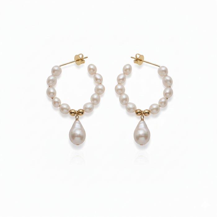 Love Unbound Floral Wreath Freshwater Pearl Half Hoop Earrings in 18K Gold