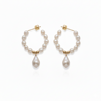 Love Unbound Floral Wreath Freshwater Pearl Half Hoop Earrings in 18K Gold