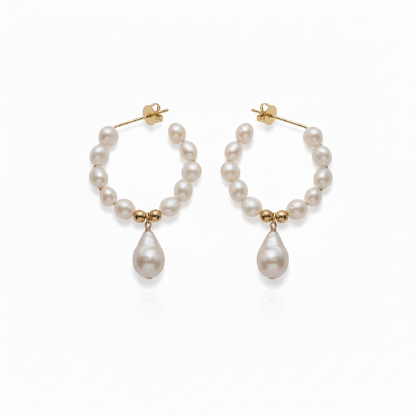 Love Unbound Floral Wreath Freshwater Pearl Half Hoop Earrings in 18K Gold