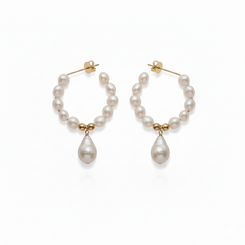 Love Unbound Floral Wreath Freshwater Pearl Half Hoop Earrings in 18K Gold